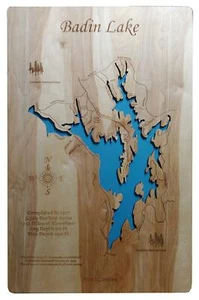 Badin Lake, NC - Lasergeschnittene Holzkarte | Wandkunst | Auf Bestellung gefertigt - Bild 1 von 7