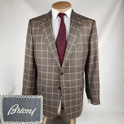 Abrigo deportivo Brioni Paralmento para hombre 48R marrón cachemir pata de gallo Blazer nuevo con etiquetas Foto 1 de 4