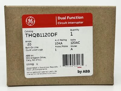 GE THQB1120DF Dual Function Circuit Breaker AFCI/GFCI Combo 1 Pole 20 Amp 10kA Bolt