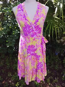 Lilly Pulitzer Size Small Folly Wrap Dress Calla Yellow Pink Floral Coral EUC - Picture 1 of 8