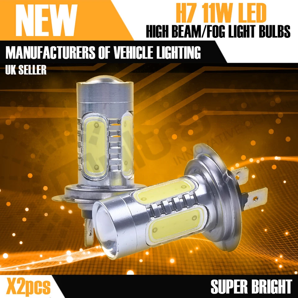 2x H7 11W COB LED Projector Headlight Fog light bulbs high power 6000K - Image 1 of 4