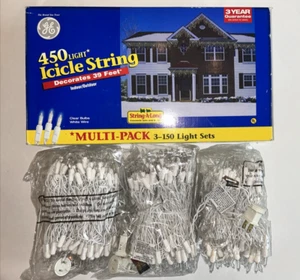 NEW GE 450 Lights Icicle String - Decorates 39ft - 3 x 150 Christmas Lights - Picture 1 of 7