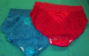 2 Pares TALLA 14 Azul y Rojo 100% Nailon Elegantes Panties Frontales de Encaje Hechas en EE. UU. - Imagen 1 de 1