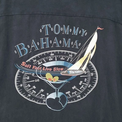 Camisa Tommy Bahama Abotonada Para Hombre L Grande Negra Bordada Seda Vela Rápida Vivir Foto 1 de 4