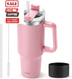 40 oz Tumbler with Handle and Straw, Pink Insulated Travel 40 Ounces, A-Pink - Picture 1 of 8