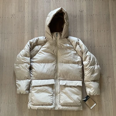 The North Face Down 600 Fill Power Parka Jacket Youth XL Khaki Fleece Lined Hood - Image 1 of 4