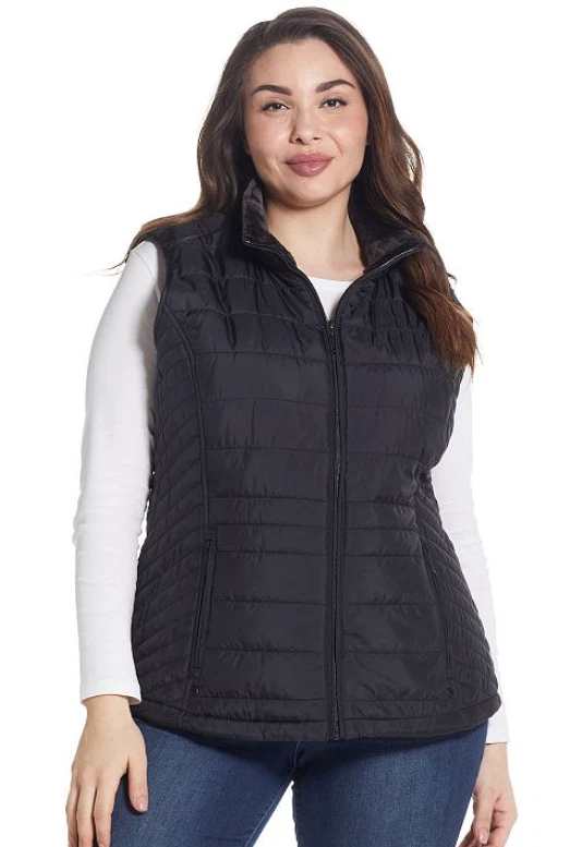 Plus Size Weatherproof Plush Lined Puffer Vest, Women's, Size: 1XL, Black, NWT - Image 1 of 3