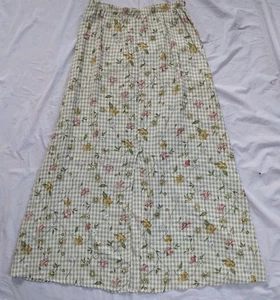 Vintage Confetti Green White Gingham Floral Maxi Skirt Peasant Modest Large - Picture 1 of 11