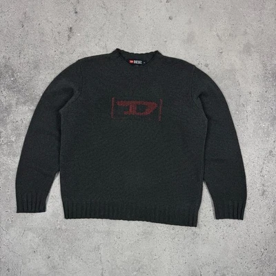 Vintage Diesel Knit Y2K Big D Logo Wool Blend Sweater Gray Mens Size M - Image 1 of 4