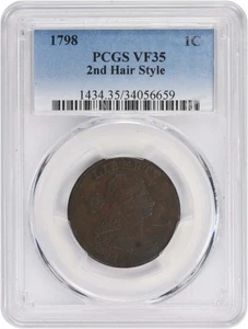 1798 Large Cent 2nd Hair Style VF35 PCGS - Picture 1 of 4