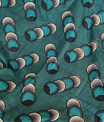 Veritable Quality Target Wax Block Print Fabric Green, Multi  Circles 58” X 42” - Image 1 of 4