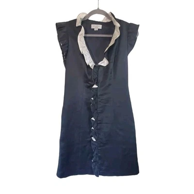 Adam Lippes - Vestido adampluseve Negro Blanco Volantes Manga Gorra Mezcla Lana, Talla 4 Foto 1 de 4