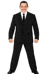 Adults Gomez Addams Pinstripe Suit & Tie Halloween Movie Family Fancy Dress - Picture 1 of 8