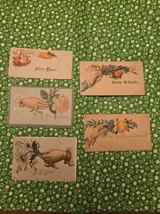 5 TARJETAS DE VISITA VICTORIANAS COLORIDAS con nombres de flores de manos - Imagen 1 de 9