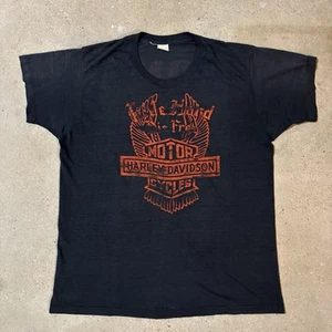 Vintage 70s Harley Davidson T Shirt Ride Hard Die Free 50/50 Roach XL Paper Thin - Picture 1 of 14