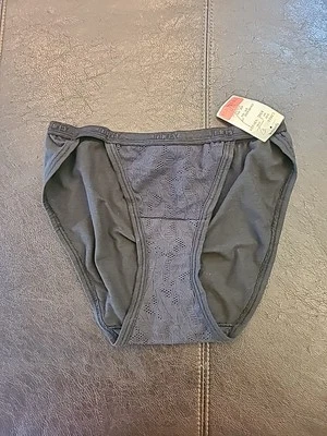 NWT Jockey Sz 7 Hi-Cut Y2K Combed Cotton & Lace Black Panties String Bikini - Image 1 of 4