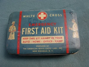 Vintage White Cross Allzweck Erste Hilfe Set Auto Home Office voll & sauber ALT - Bild 1 von 7