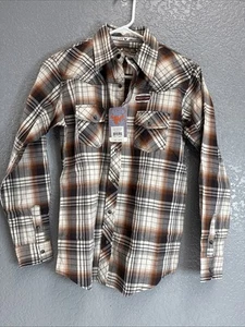 Cowboy hardware youth boys L orange brown snap up long sleeve curvy diamond NWT - Picture 1 of 7