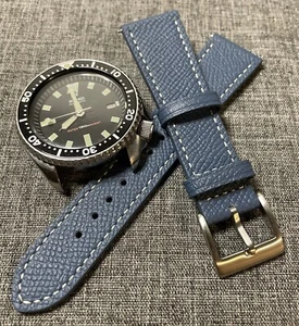 Top Grain Epsom Leather / Vintage Style Watch Strap / Blue Grey / 20/22mm - Picture 1 of 7