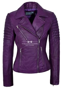 Chaqueta de Cuero Púrpura para Damas Elegante Estilo Motociclista Moda Cuero Napa Real 9334 - Imagen 1 de 6