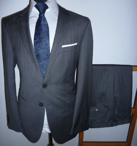 Hugo Boss James3/Sharp5 Suit 36 R Grey Striped Wool Jacket Trousers W 32 L 30