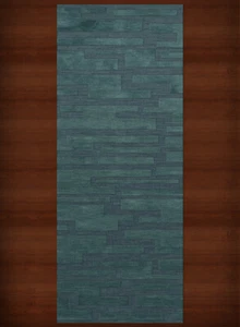 Blue Transitional Hand Hooked Squares Rectangles Boxes Area Rug Patchwork DV6 - Picture 1 of 35