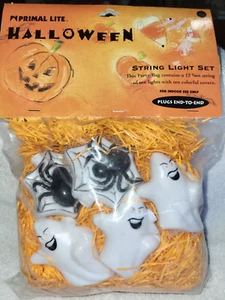 Vintage Primal Lite Halloween String Light Set Ghost Black Spiders NIP - Picture 1 of 7