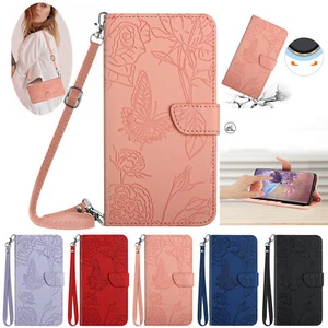 Fr Samsung Galaxy S25 S24 S23 S22 Butterfly Leather Wallet Stand Crossbody Strap - Picture 1 of 72
