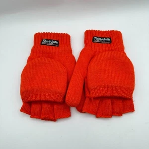 Vintage Flip Gloves Mittens Mens L/XL Orange Knit Thinsulate Sueded Palms - Picture 1 of 7