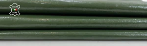 GREEN SHINY CRINKLED Italian Goatskin leather hides 3 skins 8sqf 0.7mm #C823 - Picture 1 of 7