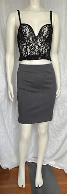 Falda Delgada a Rayas Y2K De Colección Gris Negra Costura Trasera Gótica Oficina Sirena Pequeña/Md Foto 1 de 4