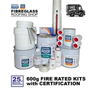 Fire Rated Fibreglass Roofing Kit 600g 5 - 100sqm Kits Inc Tools, Tape, Acetone - Picture 1 of 6