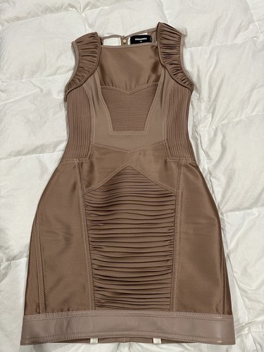 Abito DSQUARED2 Made in Italy IT42 Champagne Beige Accenti Lana Seta e Pelle