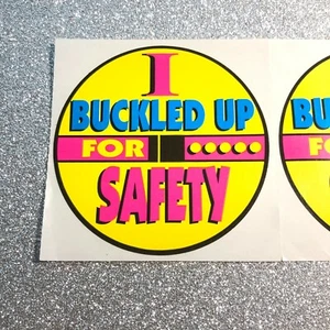 Vintage Safety Sticker 3" Circle Buckle Up Click It Hot Pink 1990s Round Circle - Picture 1 of 4