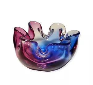 Murano Kunst Glas Schale Schüssel gekräuselte gerollte Kanten lila blau 5" Durchmesser - Bild 1 von 6