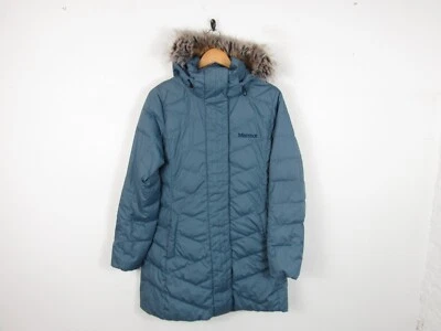 Marmot Women’s Parka Jacket Varma 700 Down Faux Fur Hood Fill Long Blue Size M - Image 1 of 4