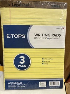 Top The Legal Pad Regolato Pad Forati 8 1/2 x 11 Canario 50 Fogli 3 Pad/Confezione - Foto 1 di 2