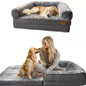 XXL Human Size Pet Bed Calming Mattress Sofa Orthopedic Dog Bed with Bolster - Picture 1 of 17