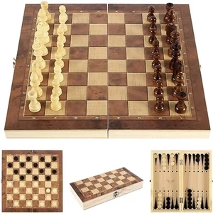 Schach, Backgammon, 3 in 1, Holz, 39x39 cm, tragbar, edles Spielset - Bild 1 von 10