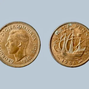 1951 Great Britain 1/2 Penny KM# 868 Rare Vintage Coin - Picture 1 of 2