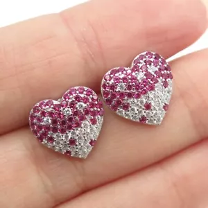 2Ct Round Lab Created Ruby Diamond Heart Stud Earrings 14K White Gold Plated - Picture 1 of 6