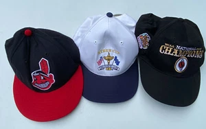 Set of 3 Vintage Sports Hats- Cleveland Indians, NCAA, Golf, One size fits all - Picture 1 of 8