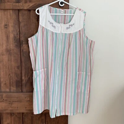 Vestido de casa vintage para mujer 3X largo bordado camisón a rayas Muumuu Foto 1 de 4