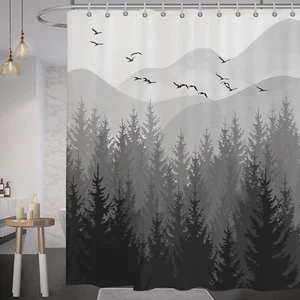 Forest Shower Curtain Grey Plant Nature Mountain Woodland Tree Shower Curtain - Picture 1 of 12