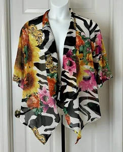 Kaktus Kimono vorne offen Damen Medium schwarz weiß Zebra Sonnenblume Blumen transparent - Bild 1 von 14