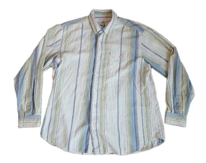 Camisa Tommy Bahama Para Hombre Talla L Blanca Azul Verde Rayas Manga Larga Seda Algodón - Imagen 1 de 9