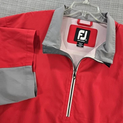 Jaqueta de golfe FootJoy DryJoys HydroLite masculina GG vermelha cinza meio zíper manga curta - Imagem 1 de 4