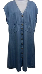 Vestido LOFT Cambray Mujer 16 Lyocell Botón Delantero Cintura Alta Manga Gorra Azul - Imagen 1 de 6