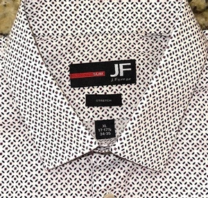 J. Ferrar Men’s White Geometric Print Slim Fit Stretch L/S Dress Shirt Size XL - Picture 1 of 3