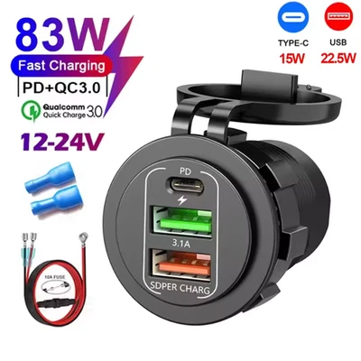 12V QC 3.0 PD USB Auto KFZ Steckdose Dual USB C Ladegerät Buchse Dose KFZ Einbau - Bild 1 von 4